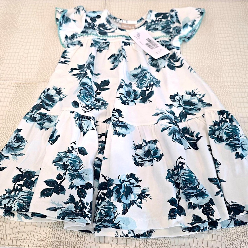 Brand New Very Pretty Blue and Cream Print MILON Girls Toddler Dress 3T - Picture 4 of 6